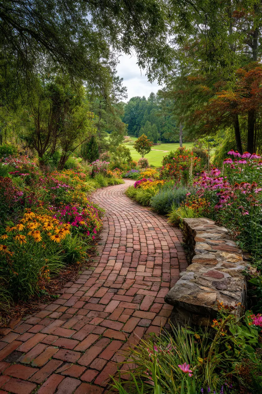 Brick Pathway with Blooming Borders
