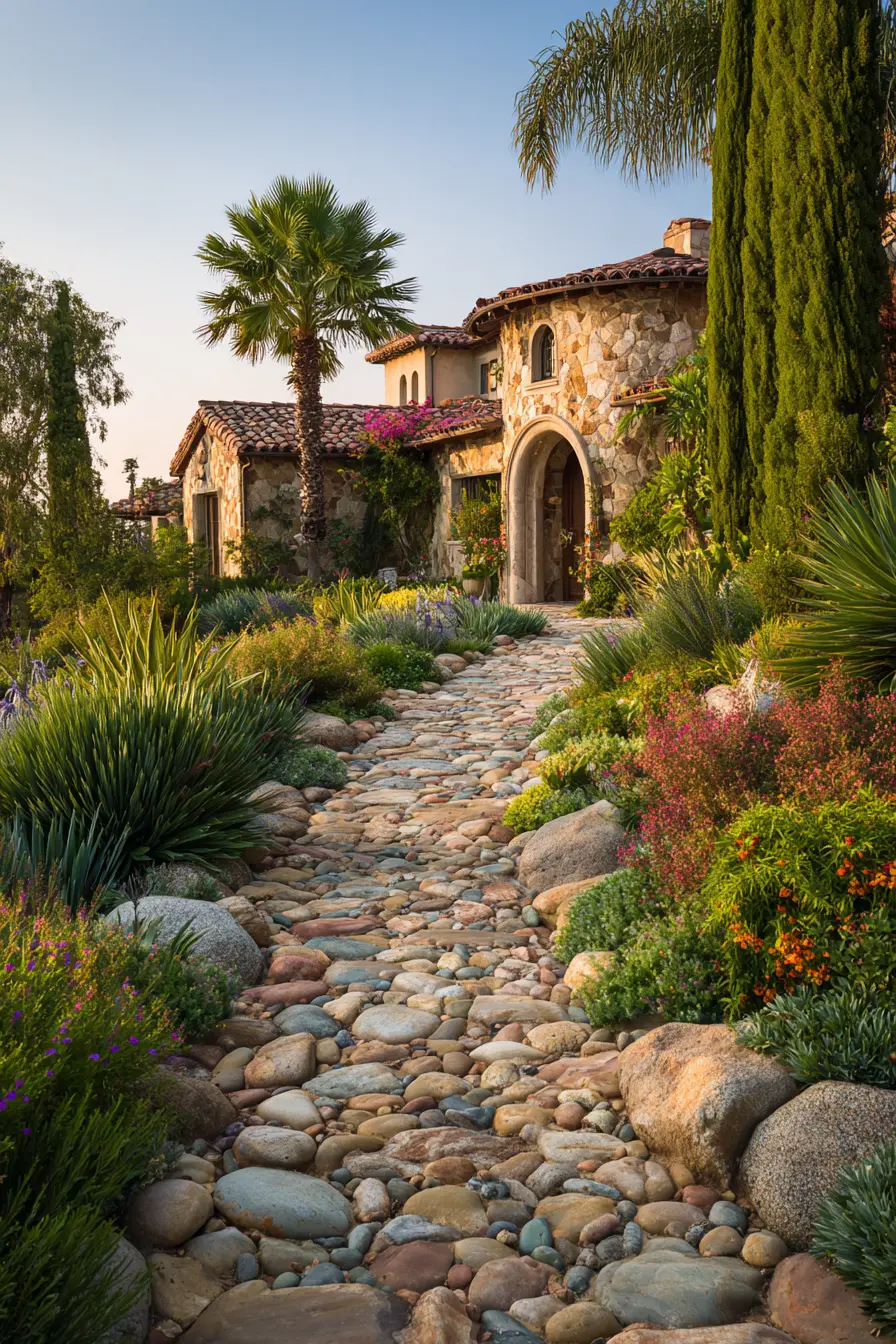 Rustic Limestone Walkway with Mediterranean Charm