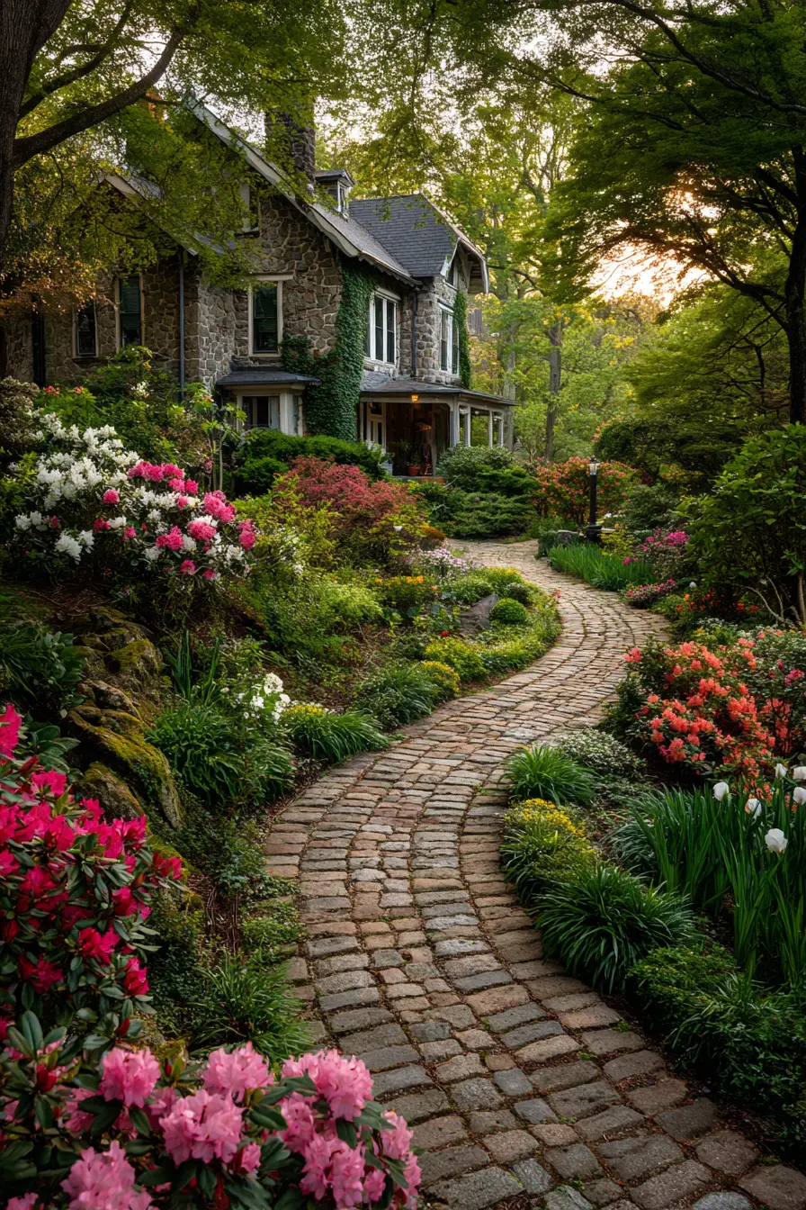 Cobblestone Charm with Blooming Borders