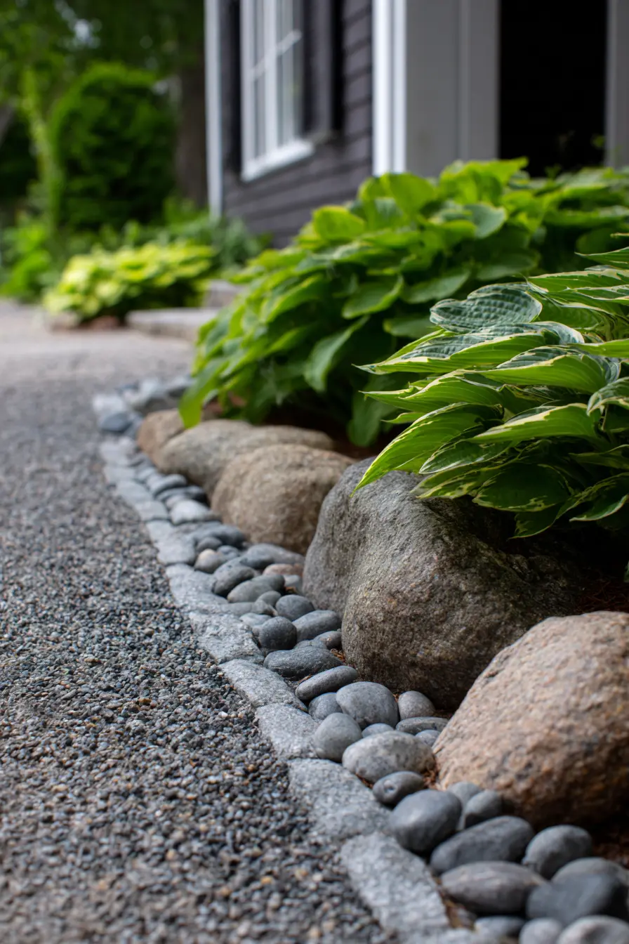Lush Green Driveway Border with Stone Accents