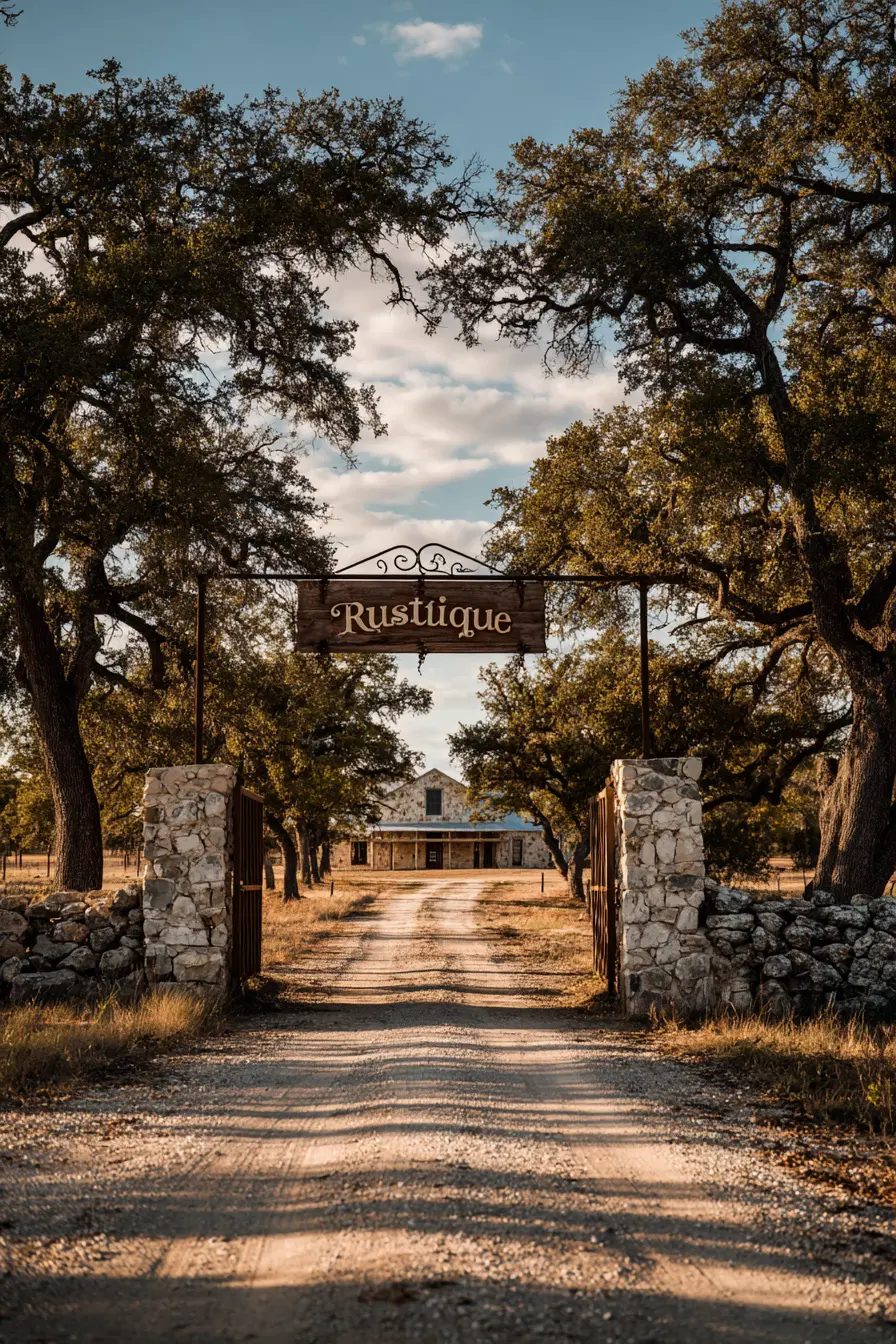 Rustic Ranch Driveway with Stone Gate