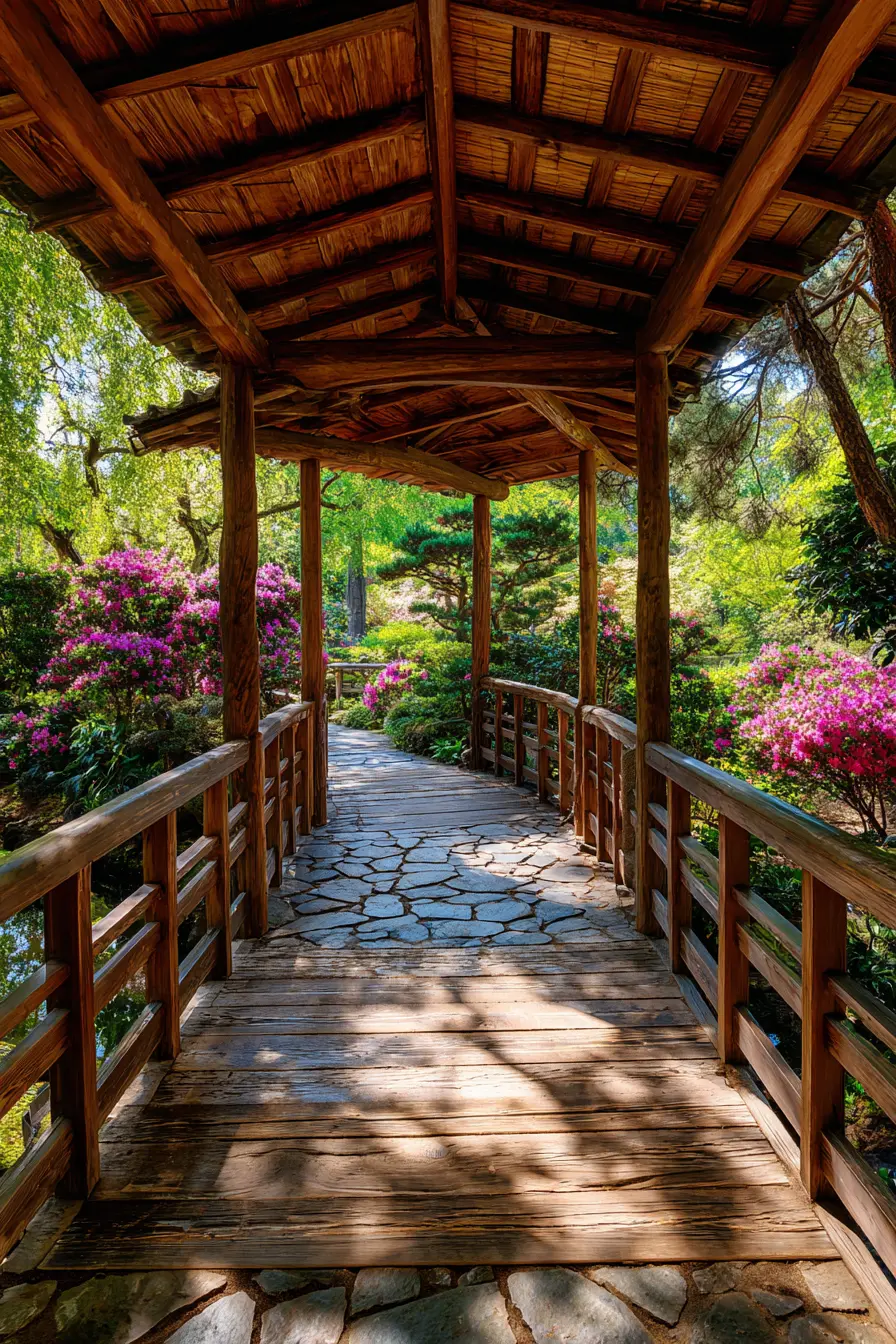 Rustic Covered Walkway with Garden Charm