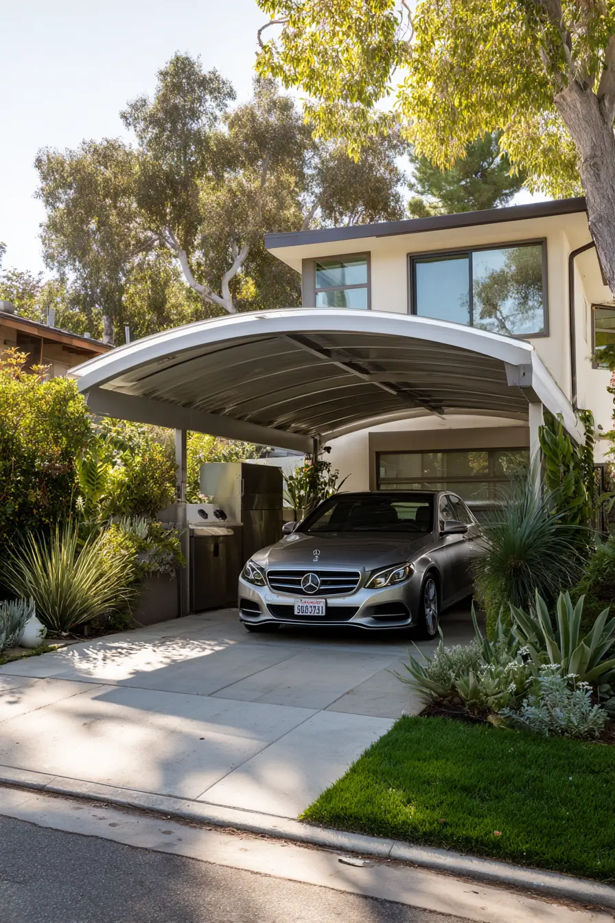 Curved Aluminum Carport for Sleek Driveway Shade