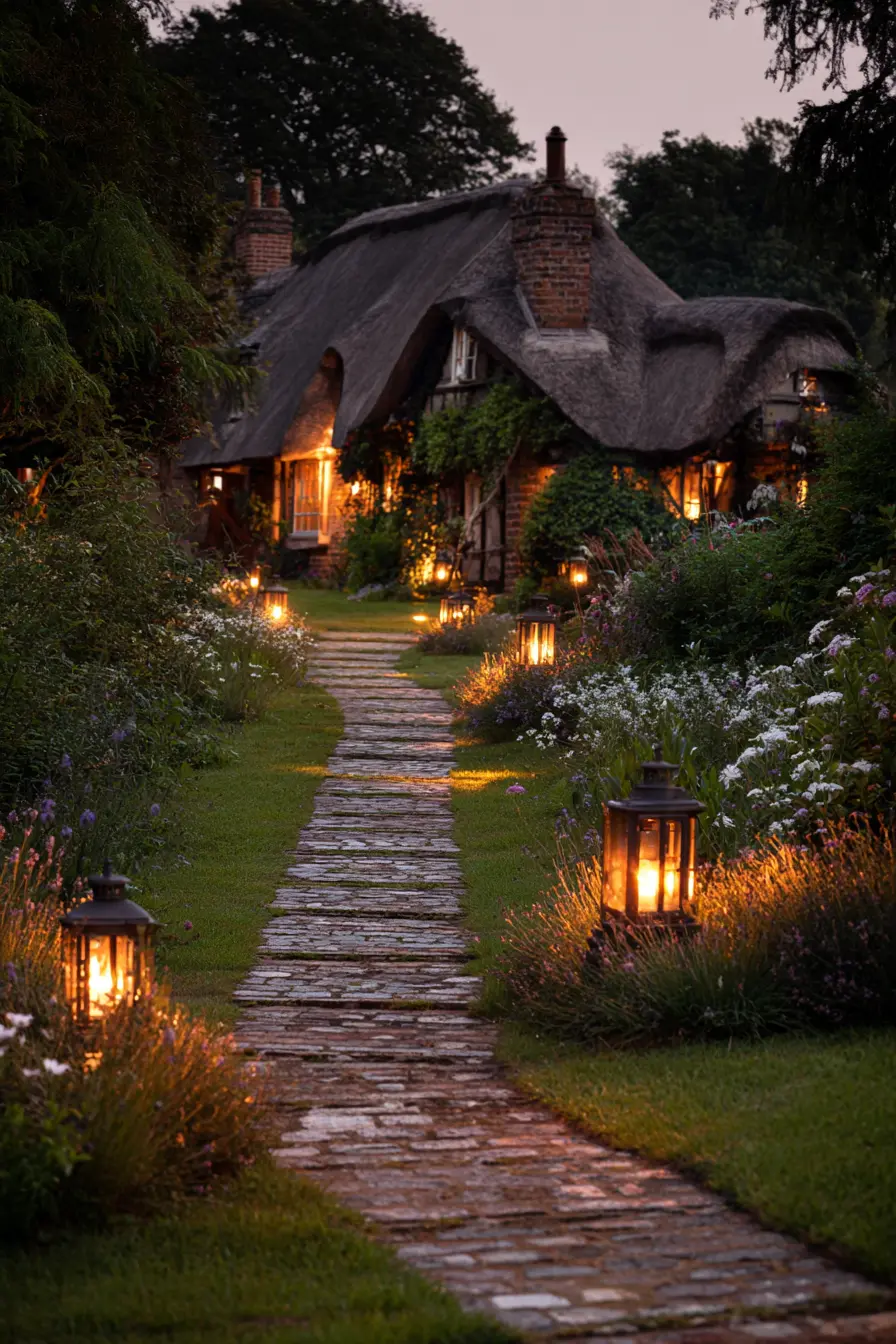 Stone Pathway with Lantern Glow