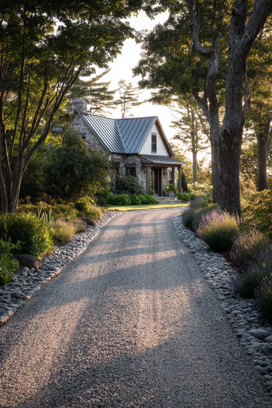 Gravel Driveway Framed with Stone Borders