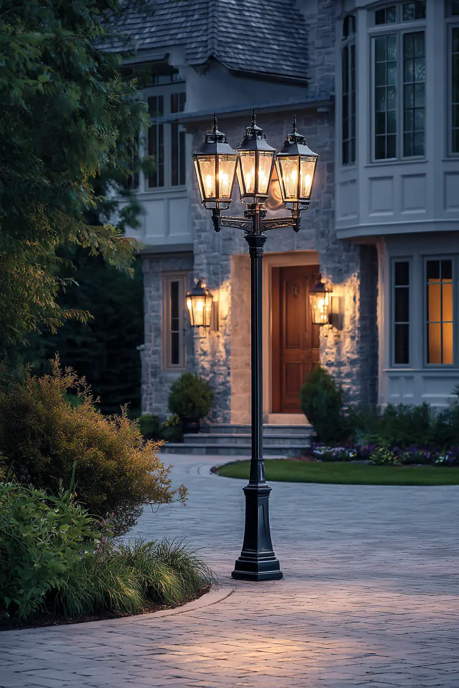 Classic Four-Head Driveway Lamp Post