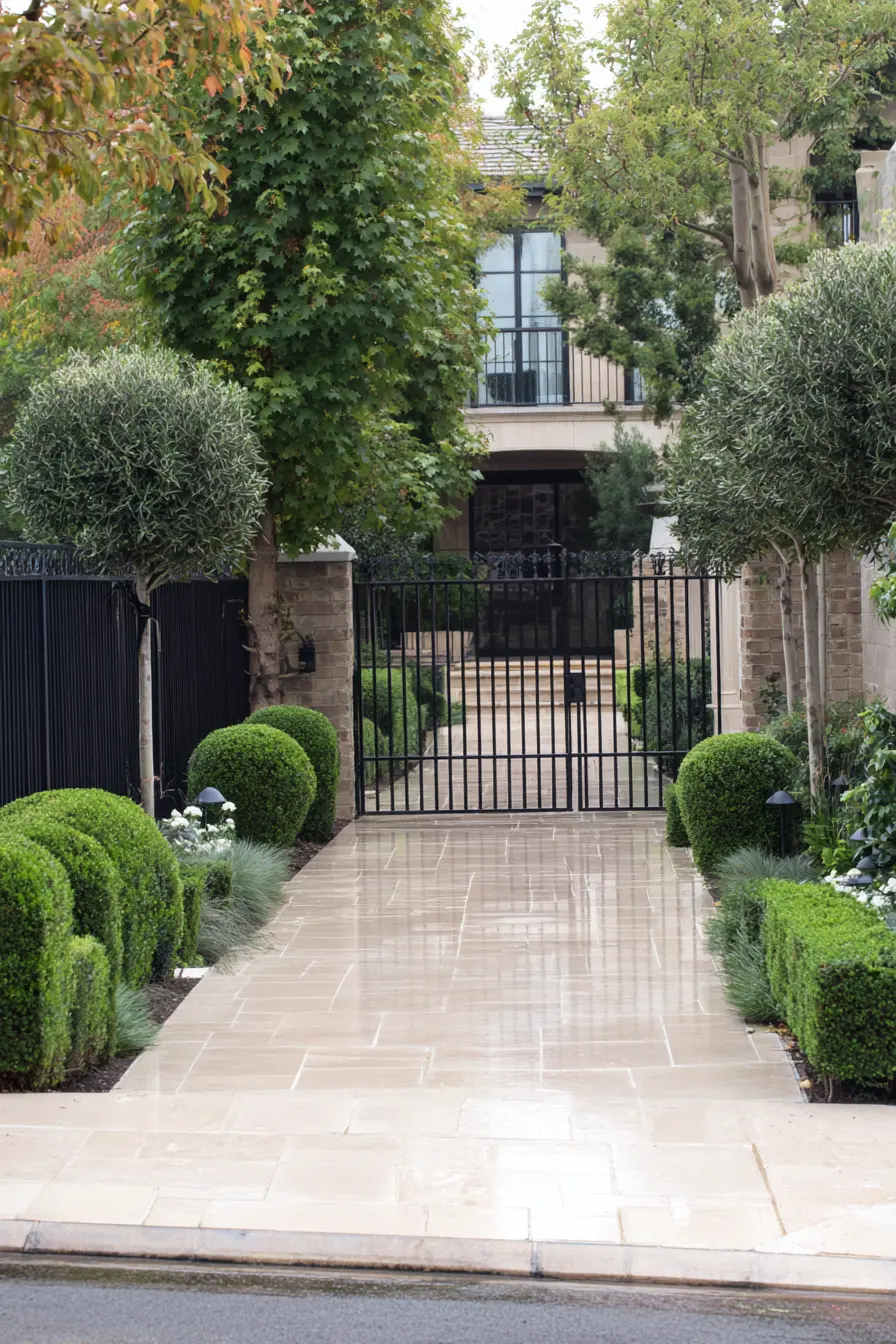 Elegant Wrought Iron Gate with Lush Greenery