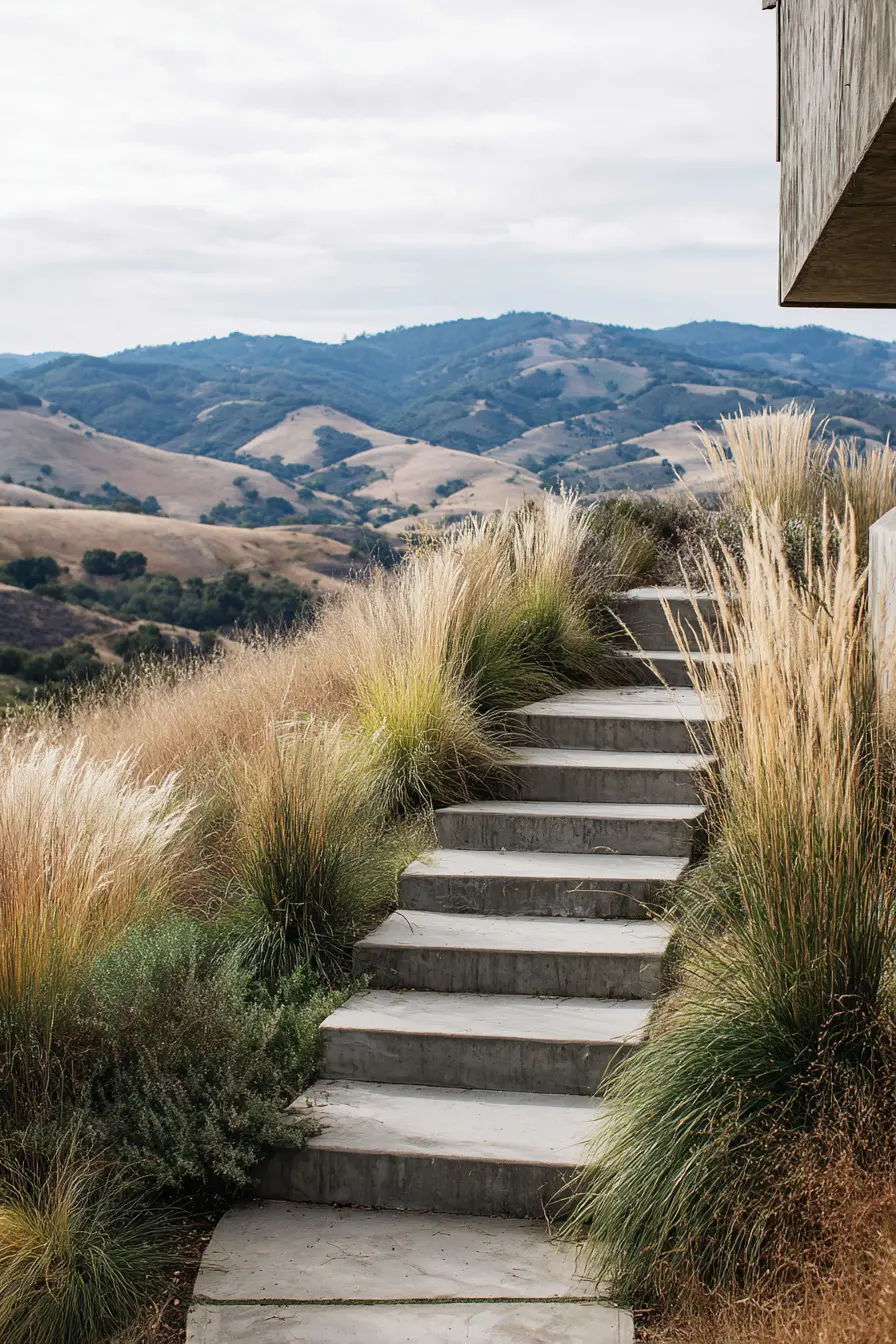 Modern Hillside Steps with Natural Grasses