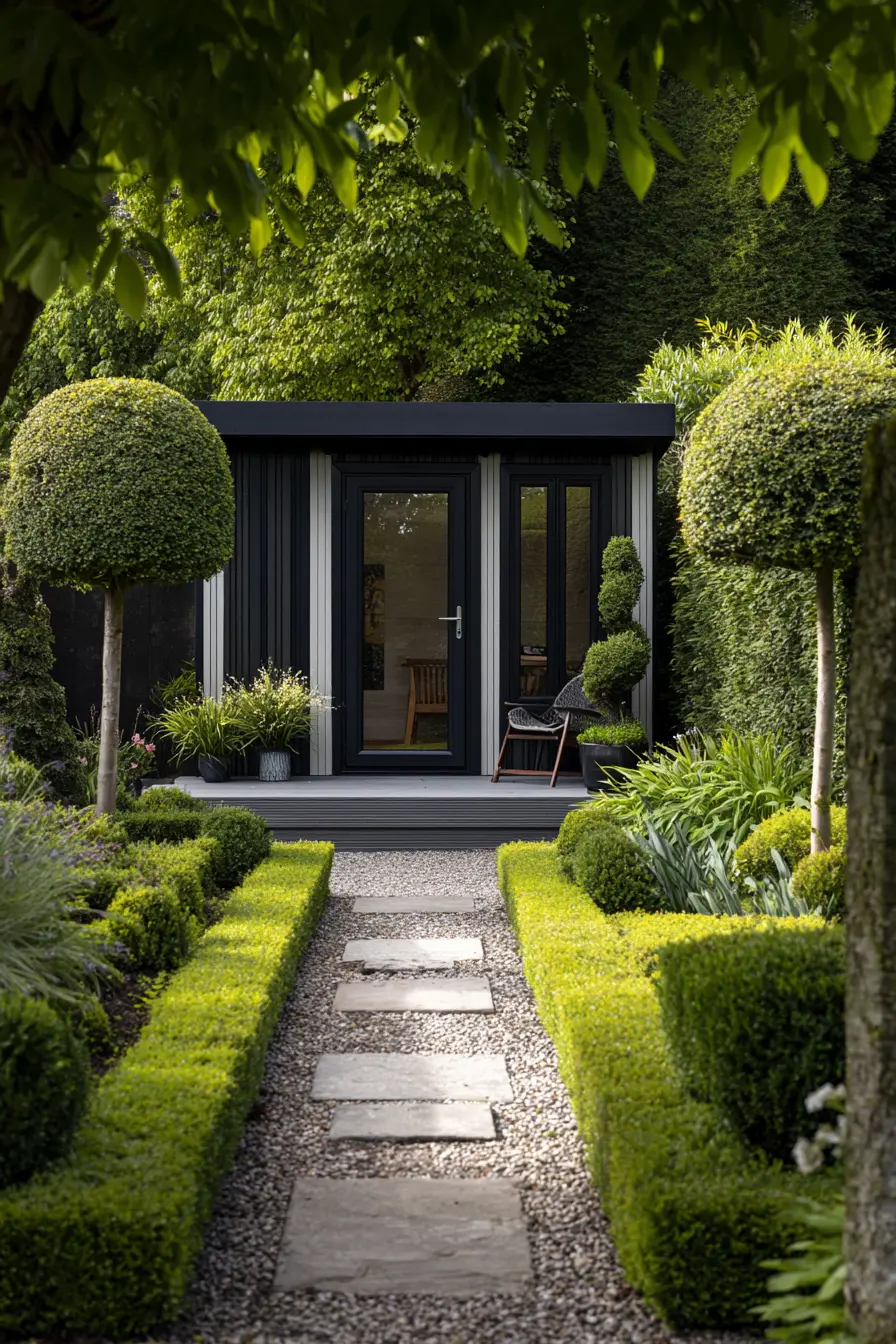 Modern Black Metal Shed with Garden Harmony