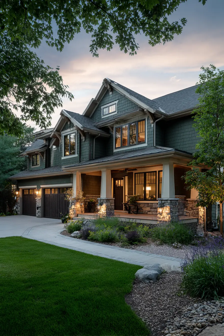 Dark Green Craftsman Home with Inviting Porch