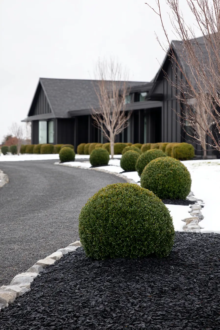 Bold Green Shapes Bring Energy to Snowy Front Yards