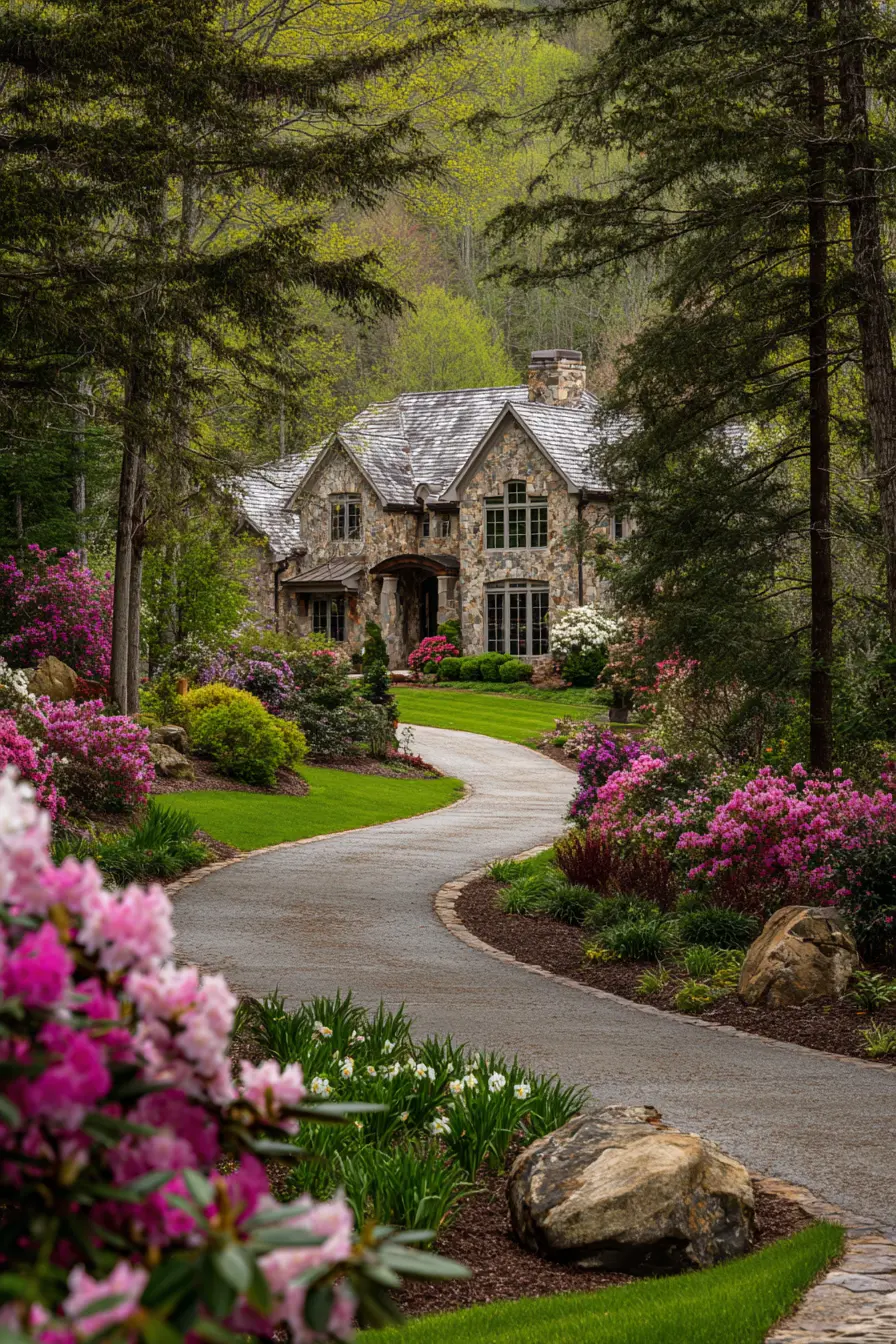 Stone Driveway with Garden Charm