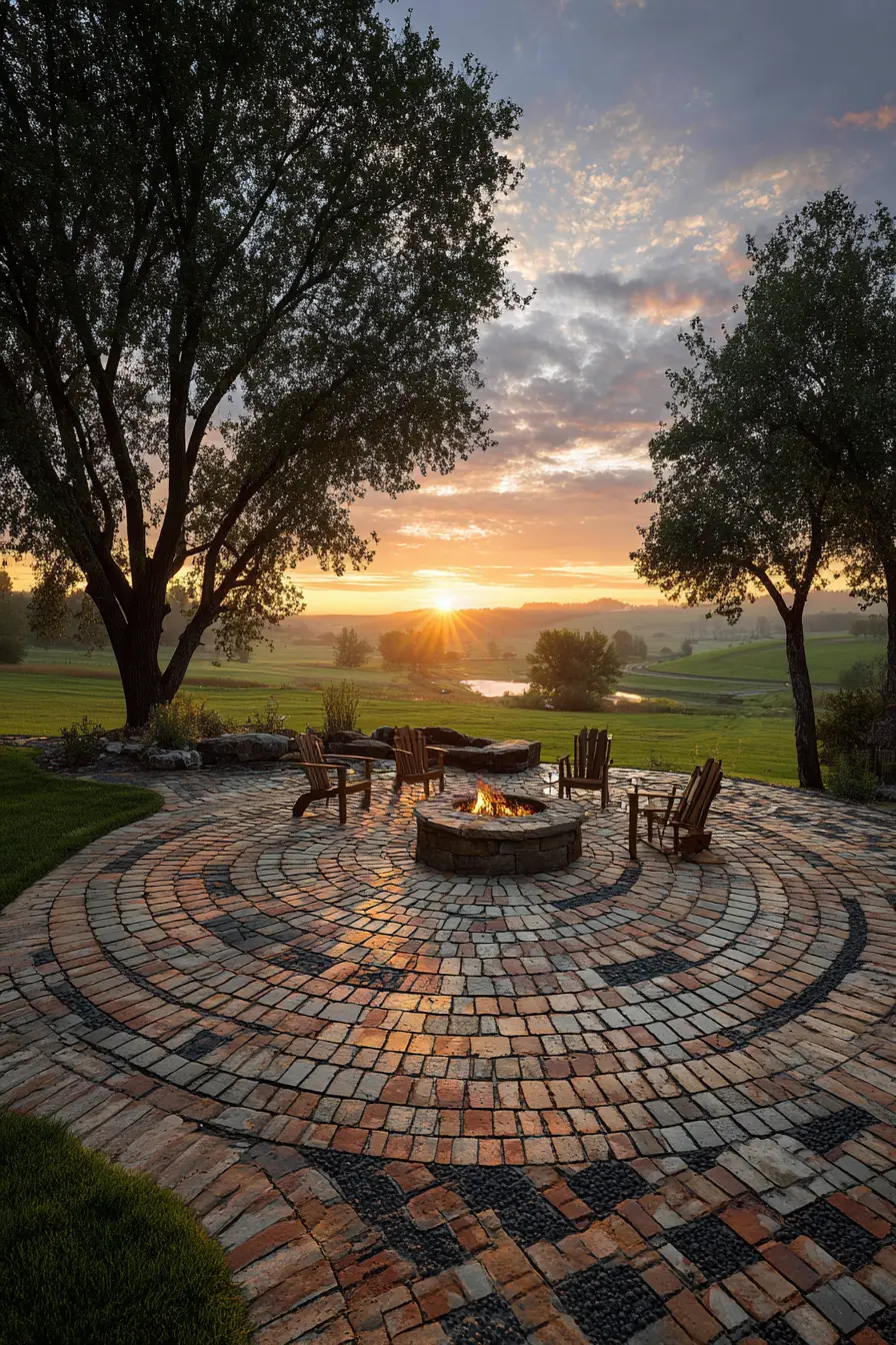 Circular Brick Fire Pit Patio with Sunset Views