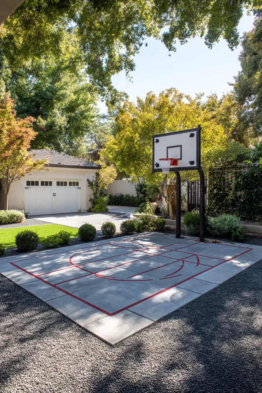 Backyard Driveway Basketball Court with Modern Touch