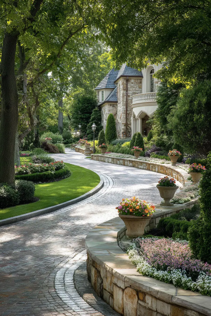 Curved Driveway Planters with Timeless Garden Charm