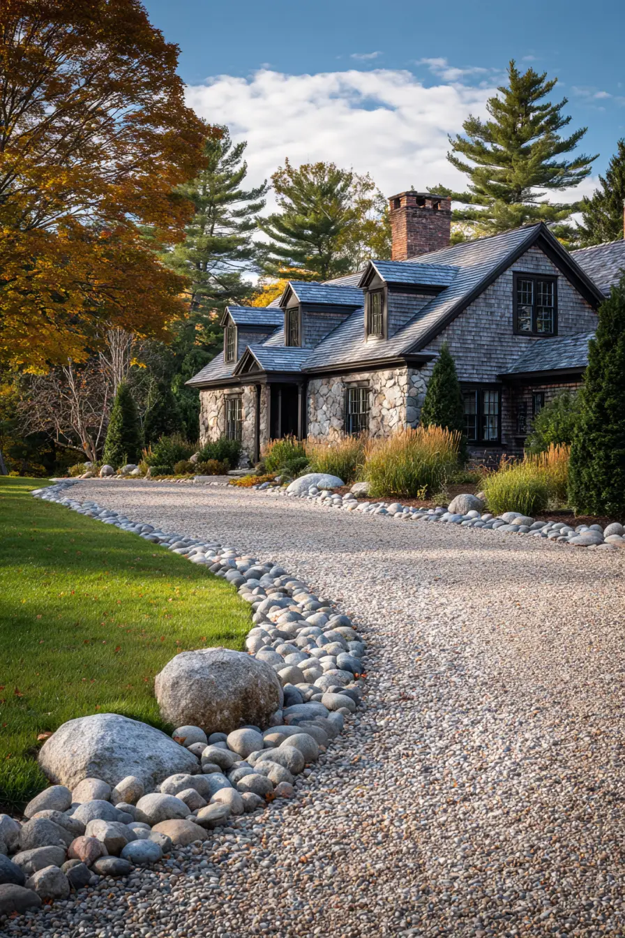 Rustic Charm with a Pea Gravel Driveway