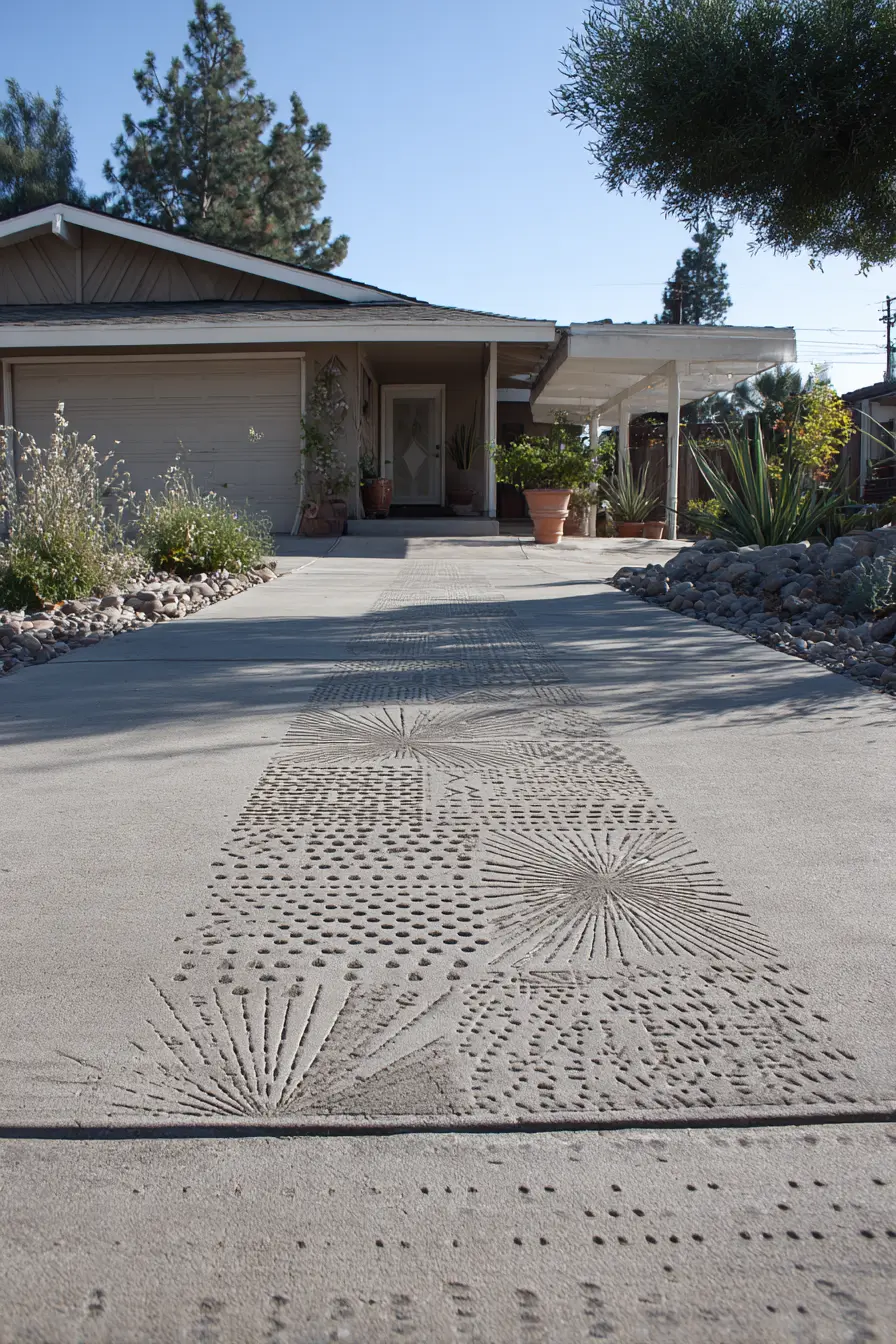 Textured Concrete Driveway with Artistic Patterns