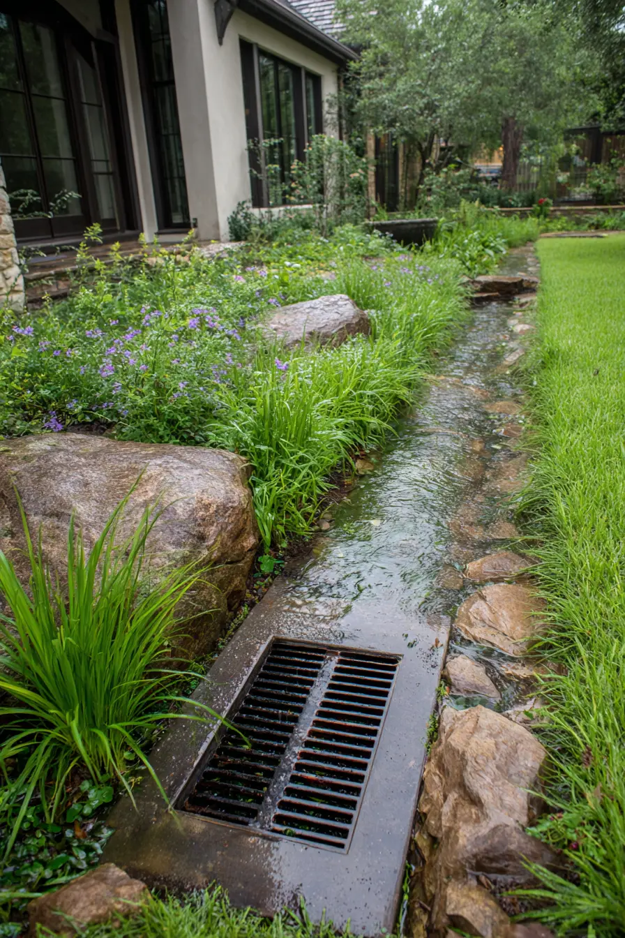 French Drain with Natural Stone Edging