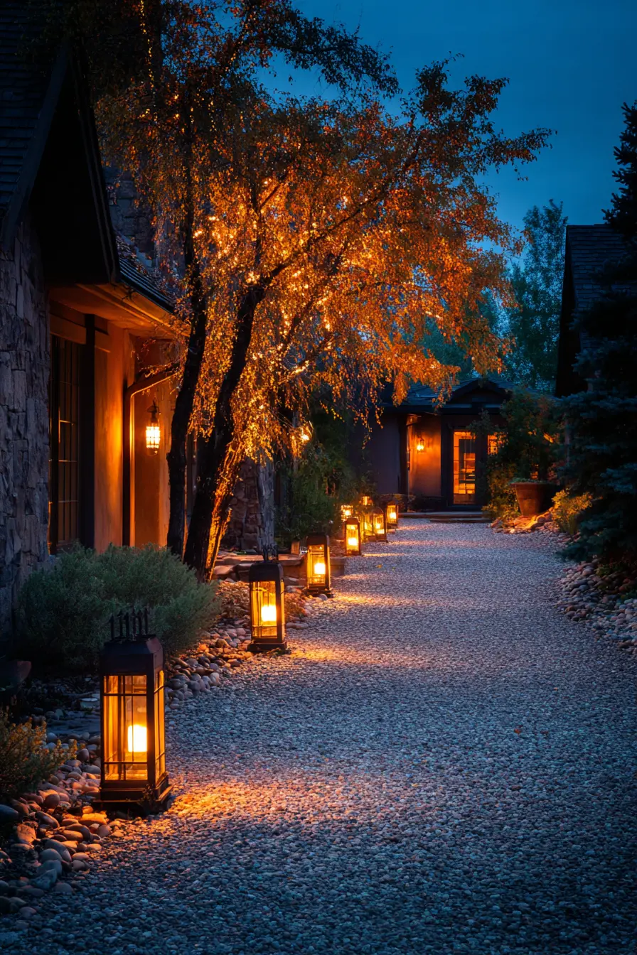 Warm Lantern Path with Gravel Charm