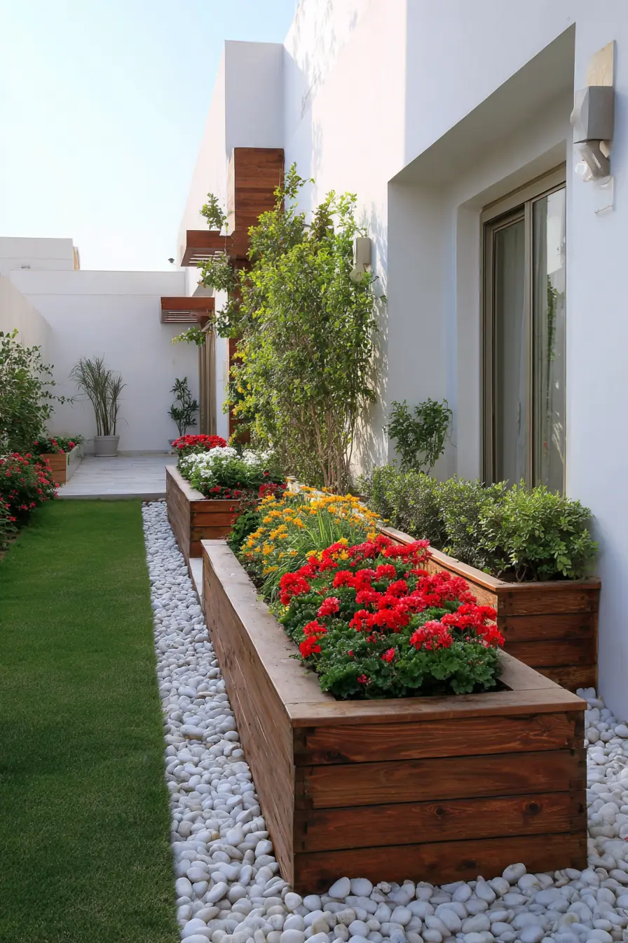 Wooden Raised Borders with Vibrant Flowers