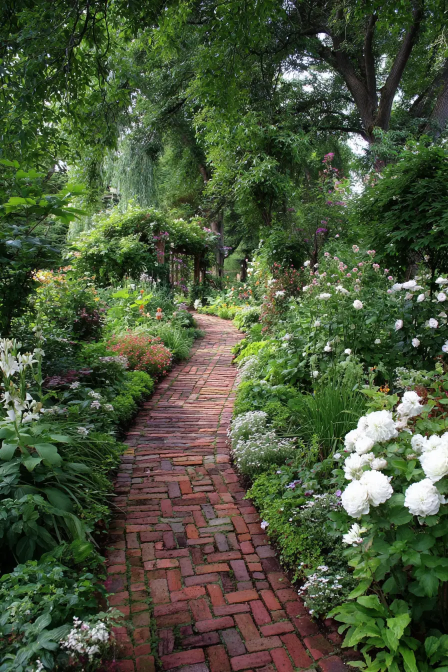 Brick Pathway with Blooming Borders