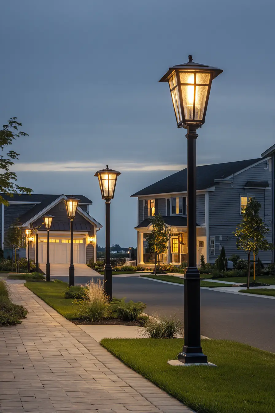 Classic Charm with Street-Style Driveway Lights