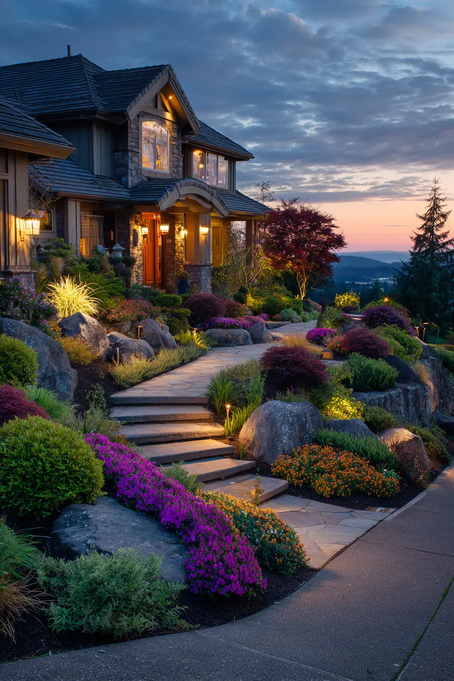 Inviting Stone Pathway with Lush Garden Layers