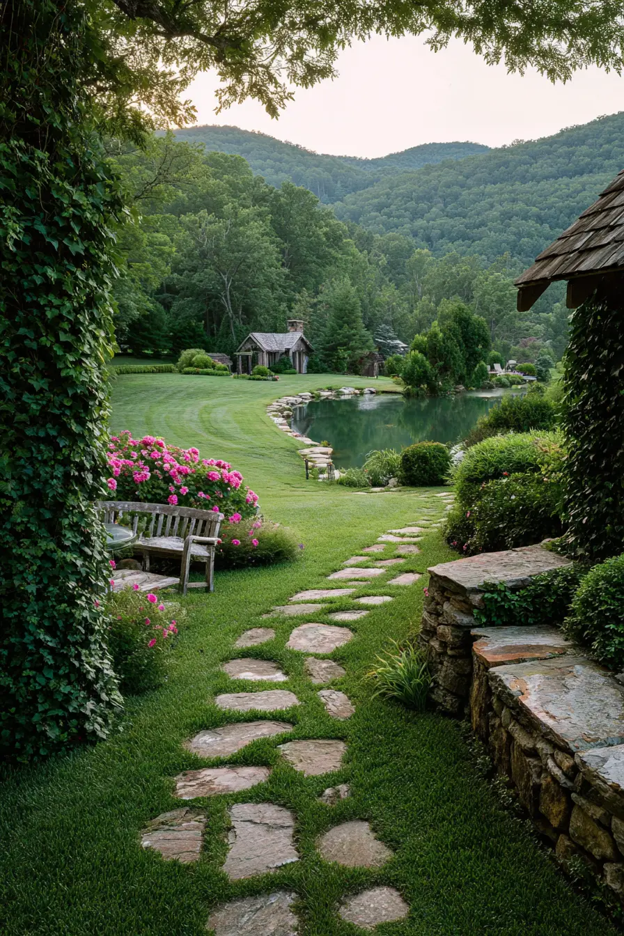 Rustic Stone Path Through Lush Greenery