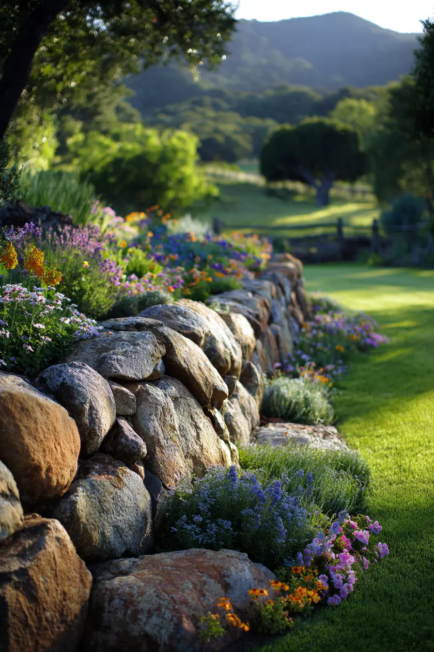 Rustic Rock Border with Wildflower Charm