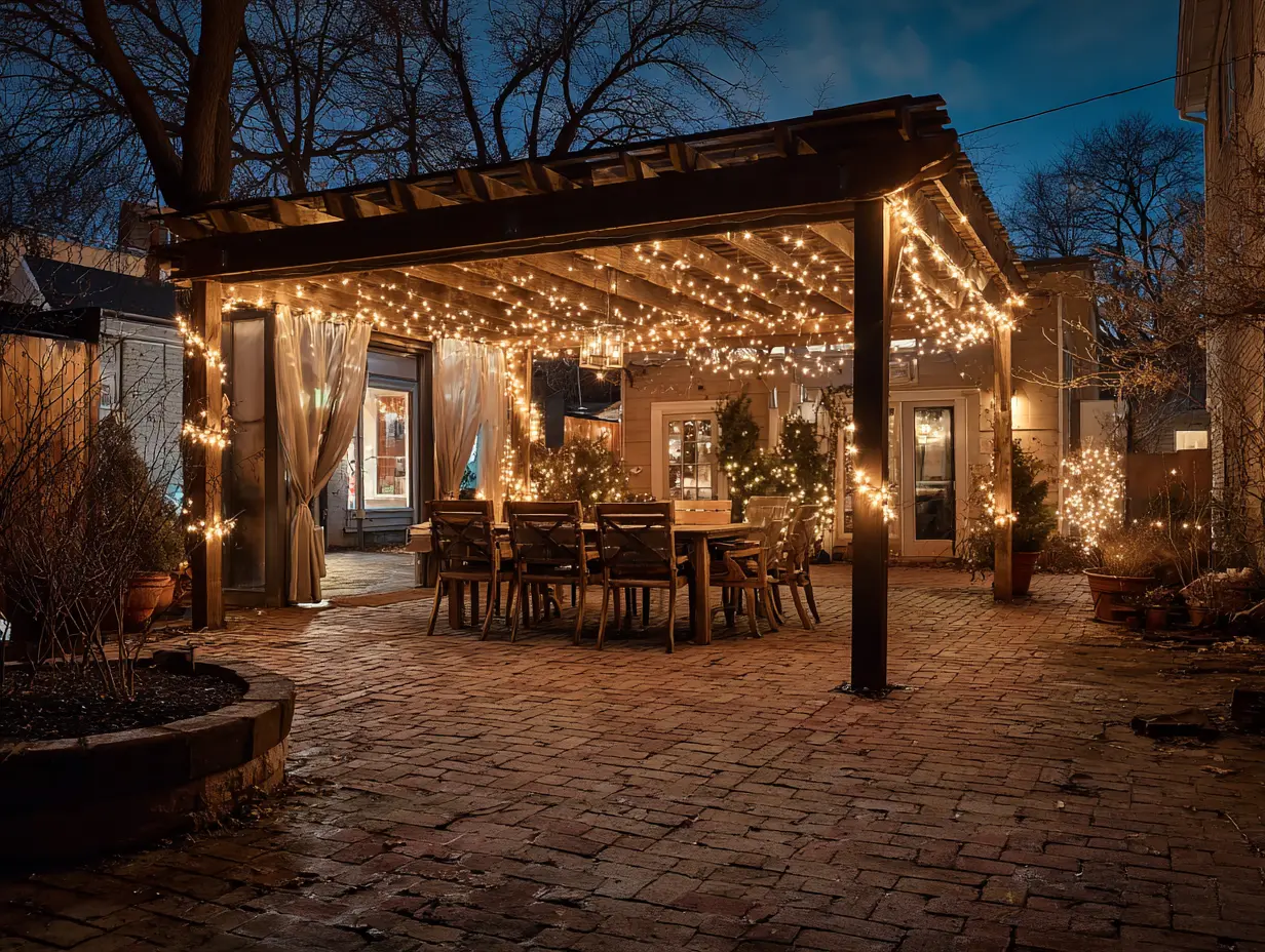 Wrap String Lights Around Pergola Beams for a Romantic Setting