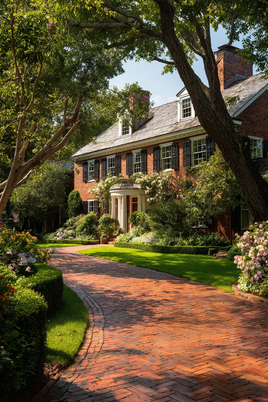 Classic Red Brick Driveway with Timeless Charm