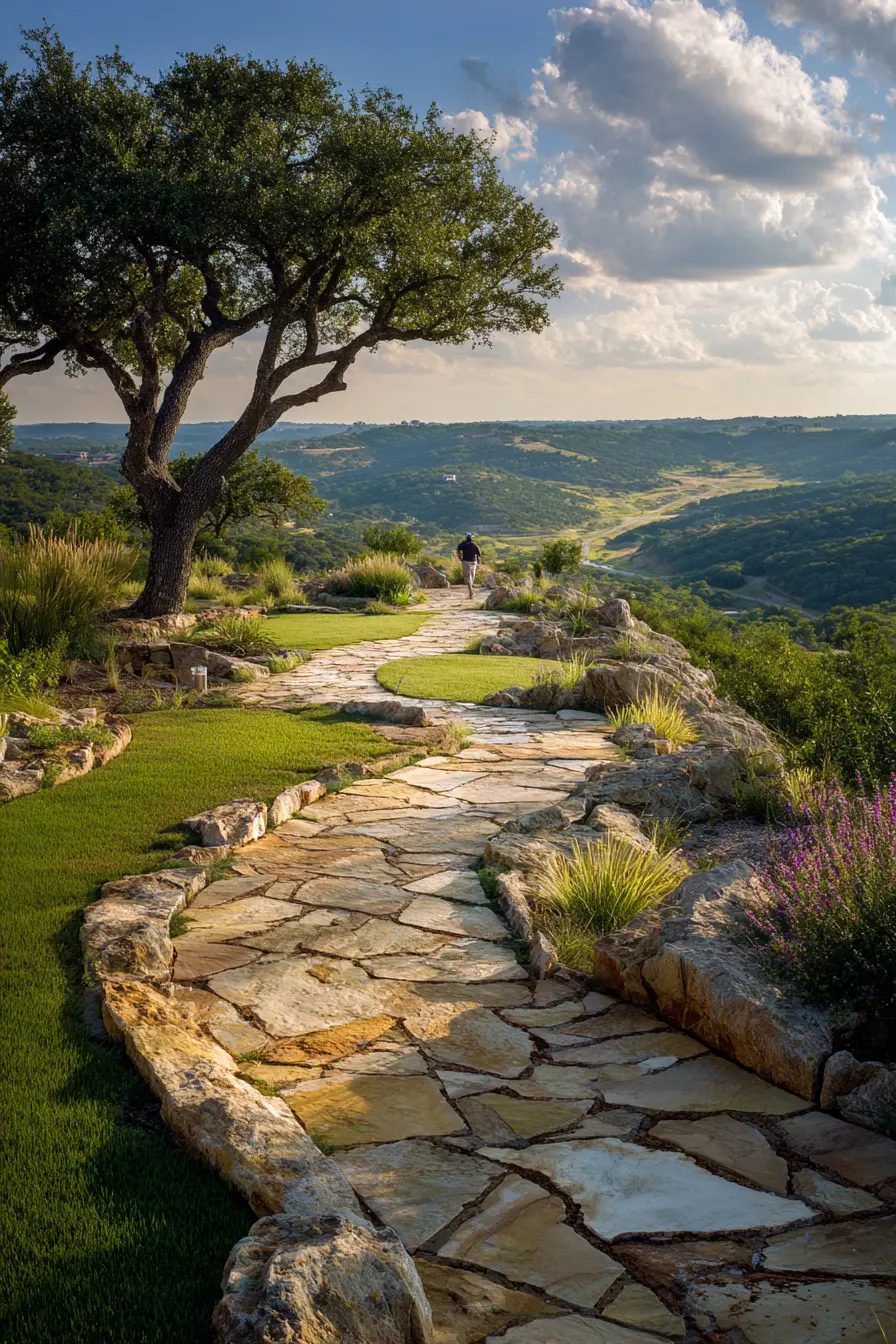 Limestone Walkway Overlooking Scenic Hills
