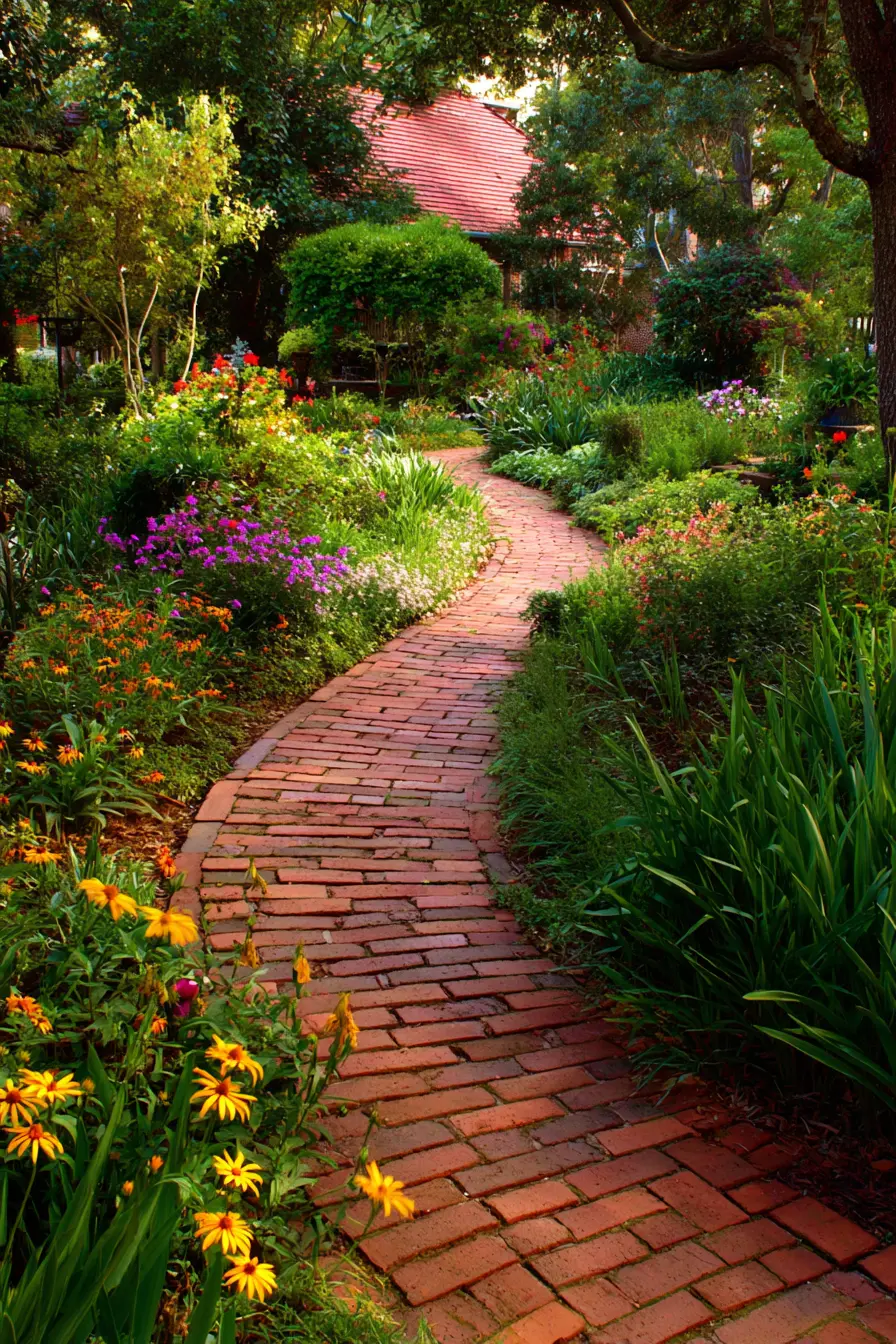 Classic Brick Path with Cottage Charm