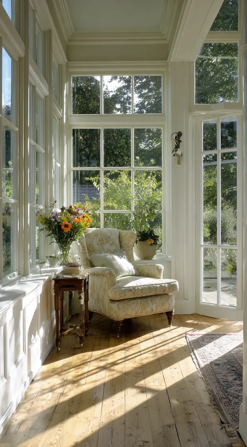 Elegant Sunroom Nook with Classic Charm