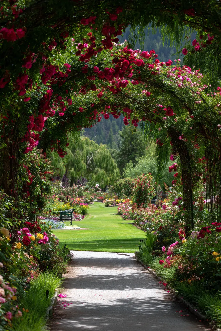 Rose-Covered Walkway with Garden Charm