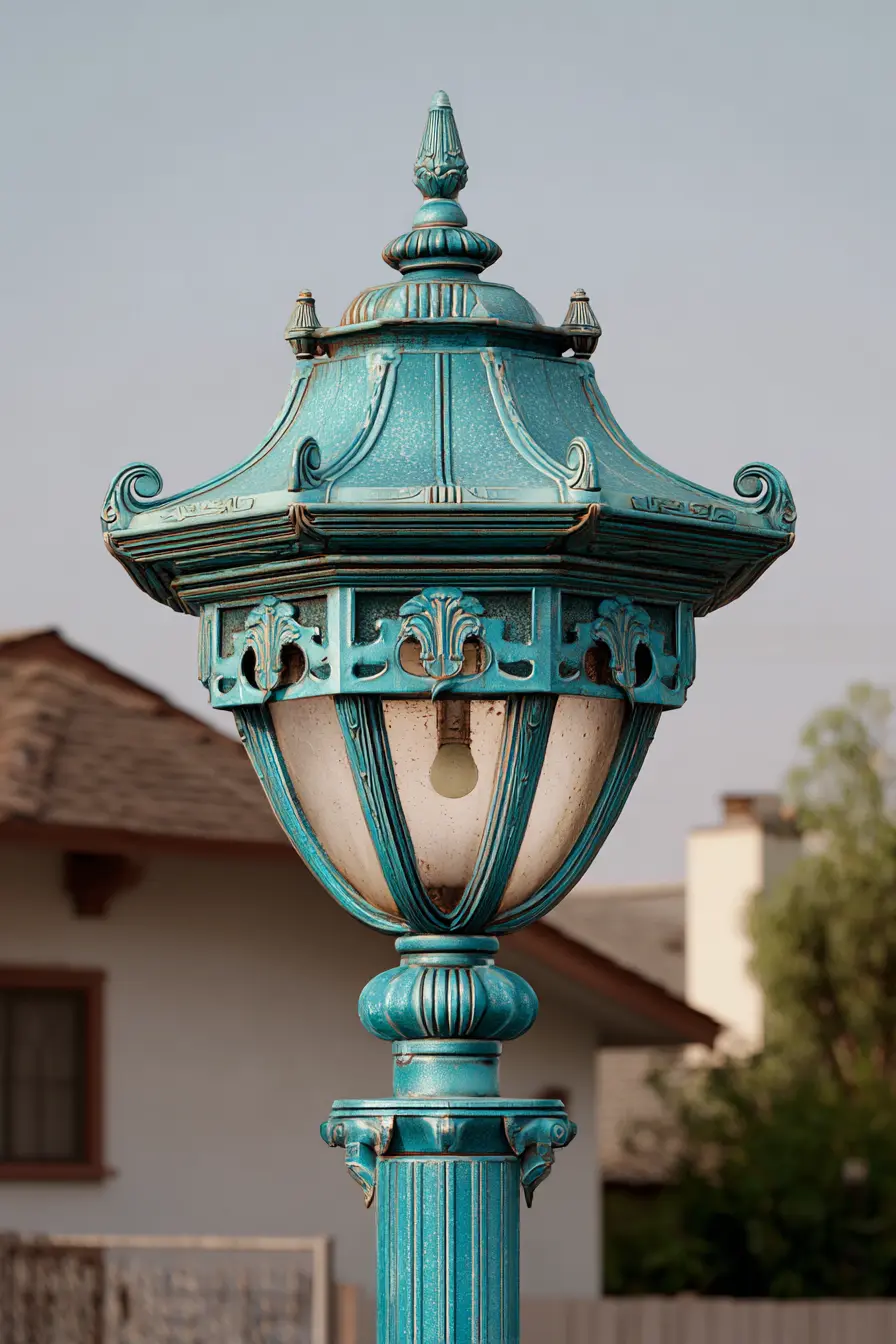 Vintage Teal Driveway Lamp Post
