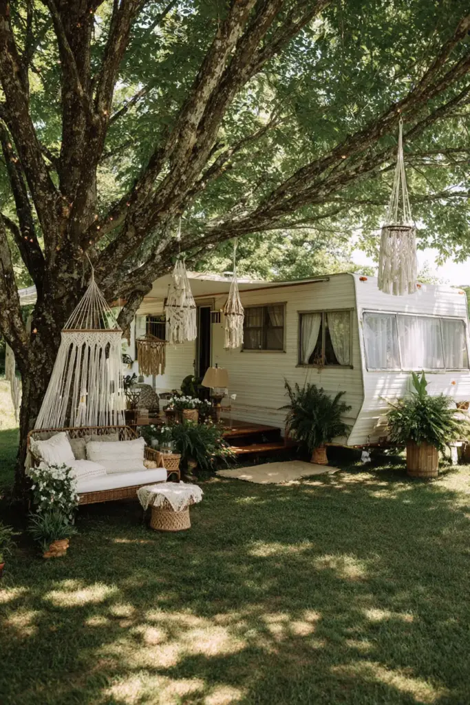 Boho-Inspired Outdoor Retreat for a Mobile Home