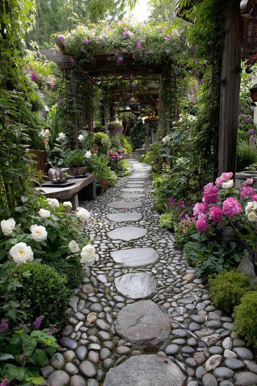 Pebbled Walkway with Framed Stepping Stones
