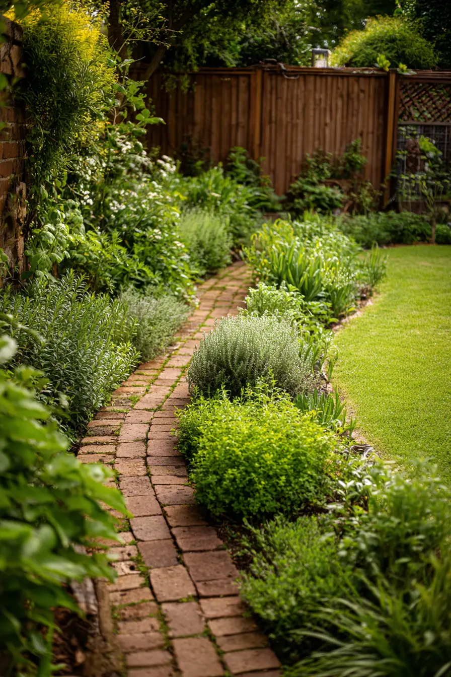 Brick Garden Path with Soft Herb Edging