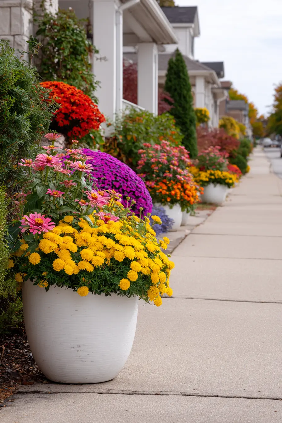 Vibrant Driveway Planters Bursting with Seasonal Color