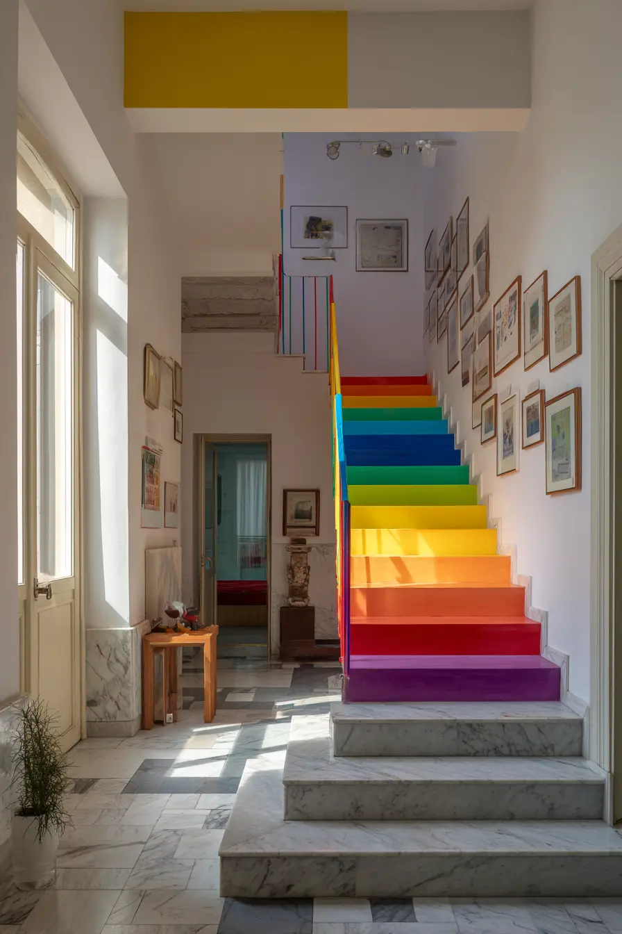 Vibrant Rainbow Ramp Handrail for a Playful Interior