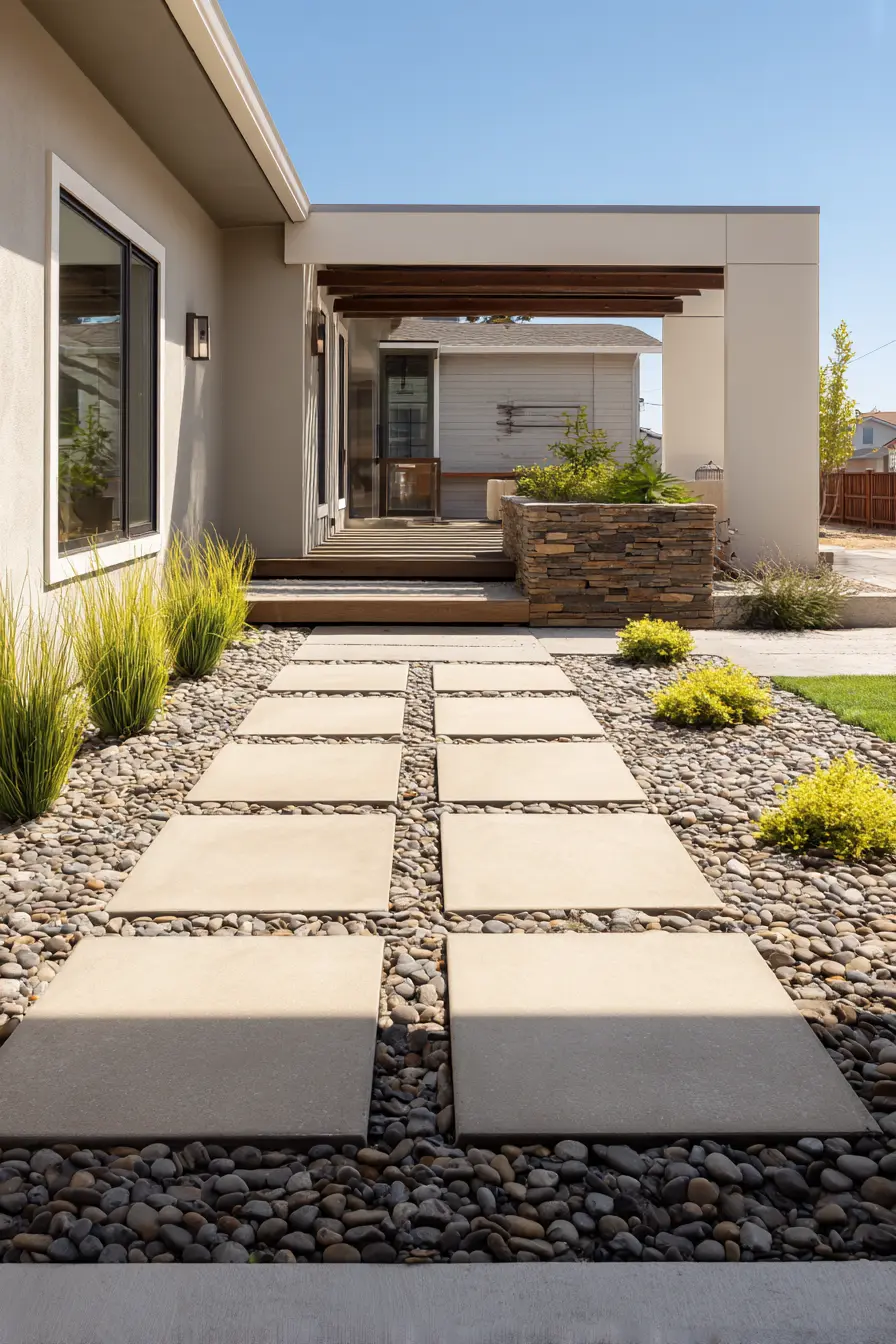 Modern Driveway Patio with Stepping Stone Design