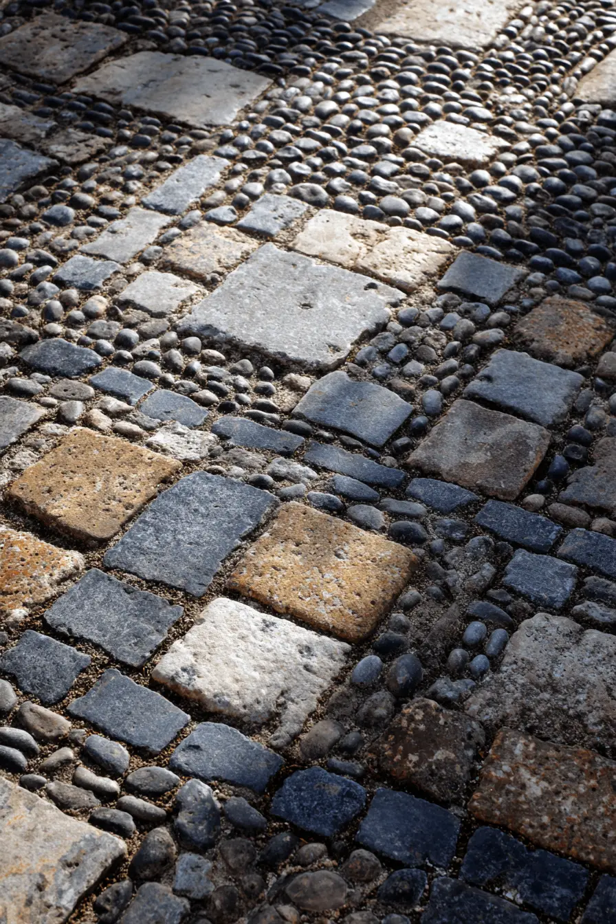 Textured Pea Gravel Driveway with Stone Patterns