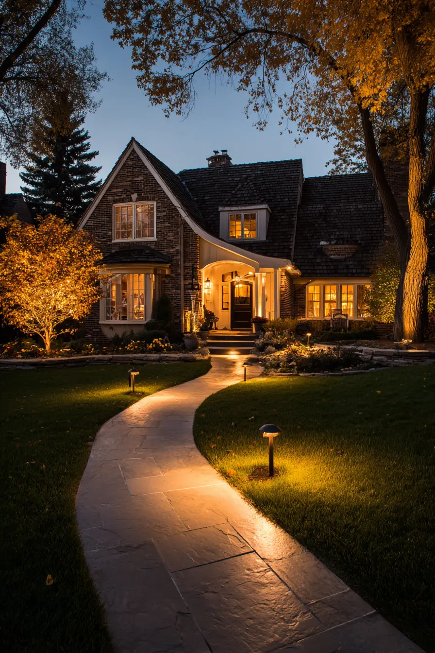 Curved Concrete Walkway with Warm Night Lighting