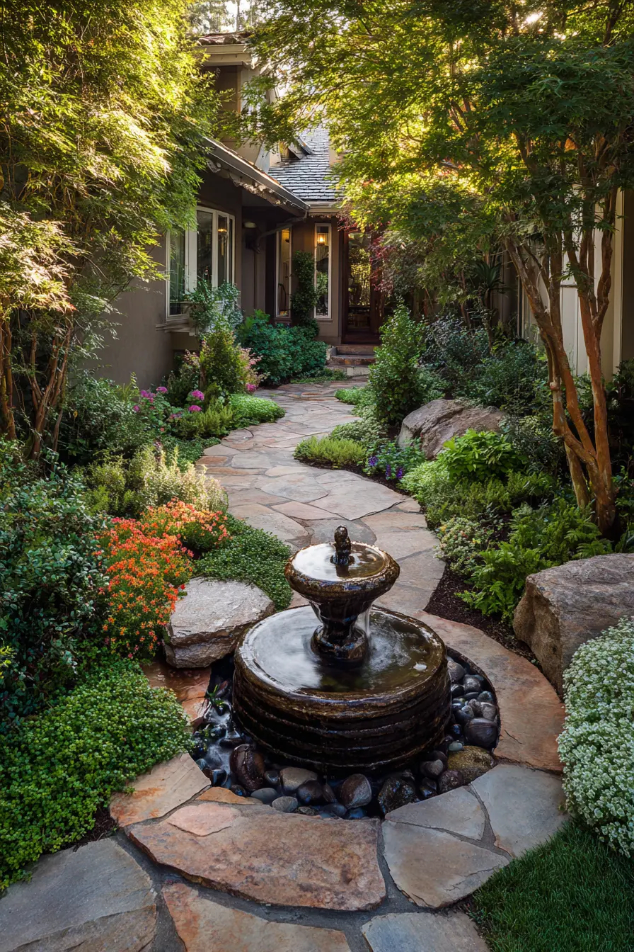French Drain with Fountain Accent