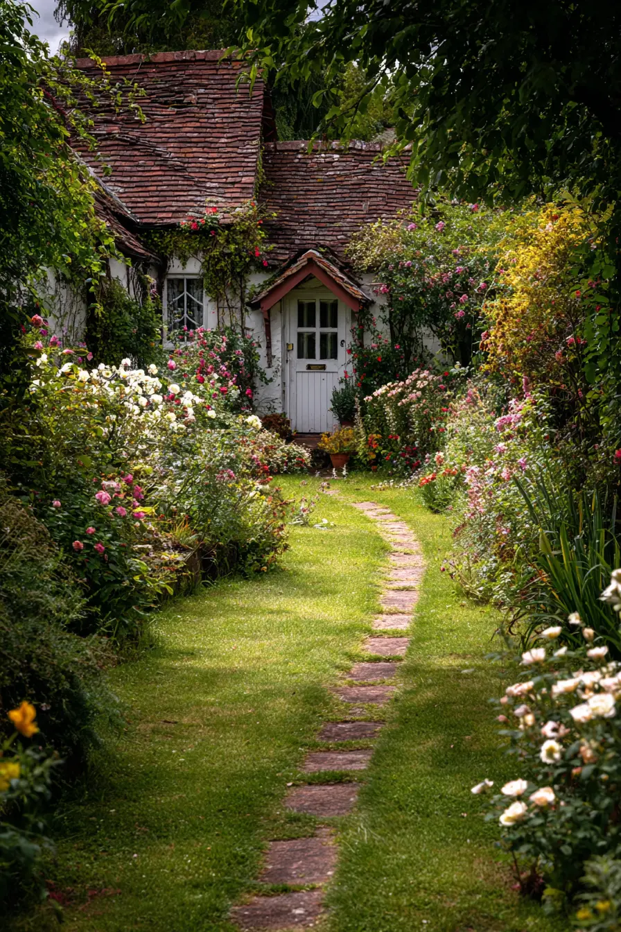 Storybook Grassy Path to a Cottage Garden