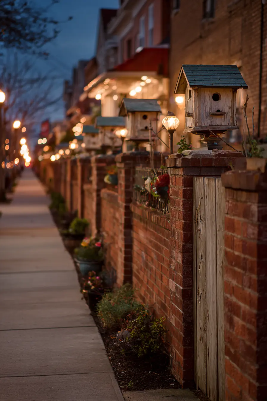 Charming Brick Wall with Birdhouse Accents