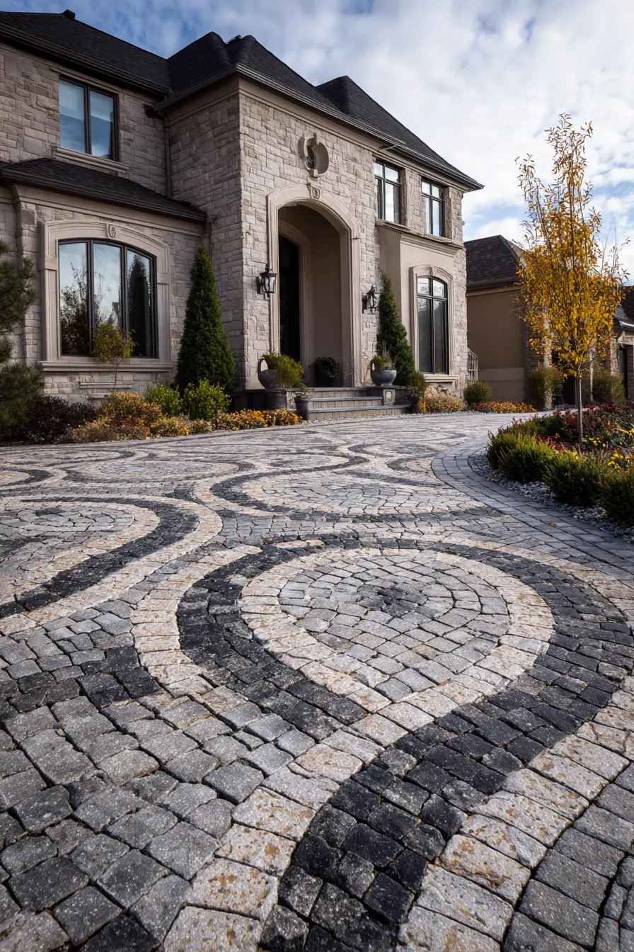 Patterned Block Paved Driveway with Flowing Design