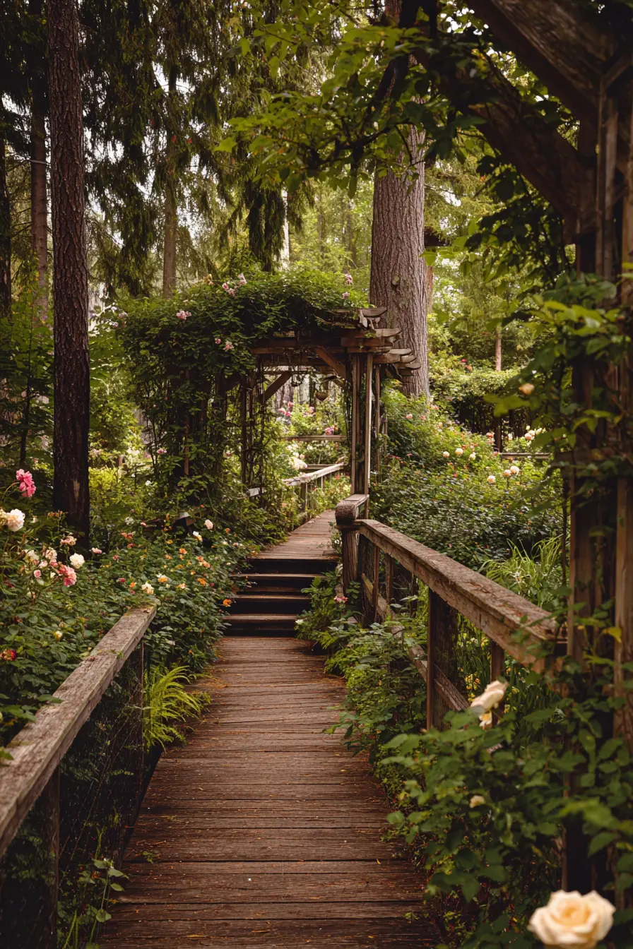 Wooden Garden Pathway with Rustic Charm