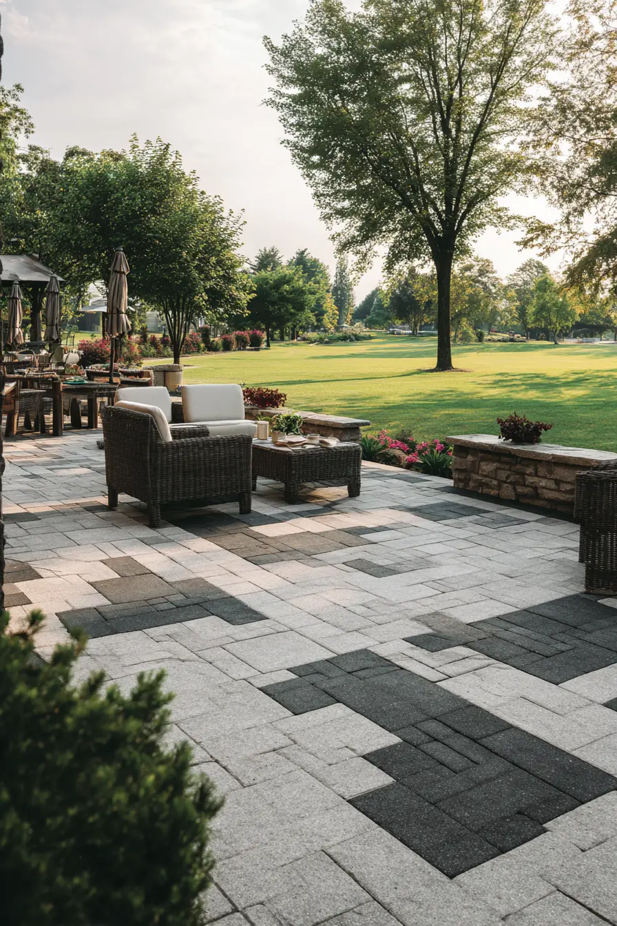 Modern Brick Paver Patio with Geometric Design